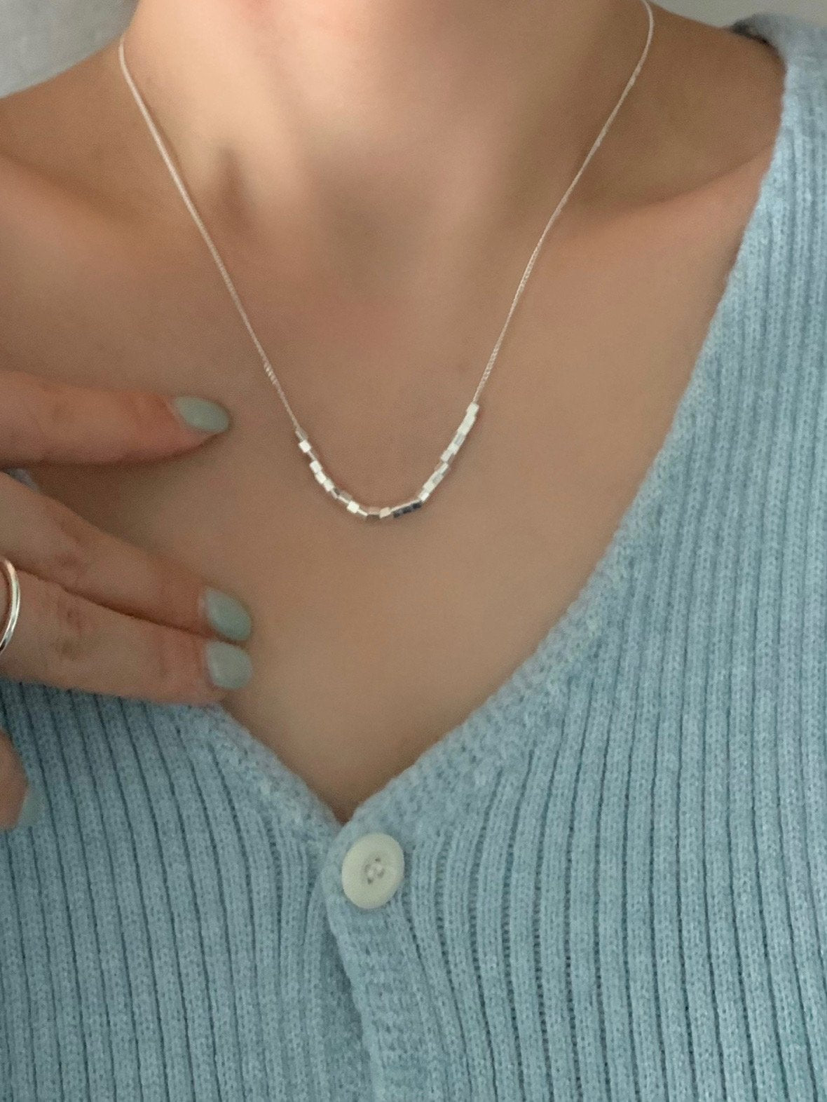 Silver charm U-neck necklace