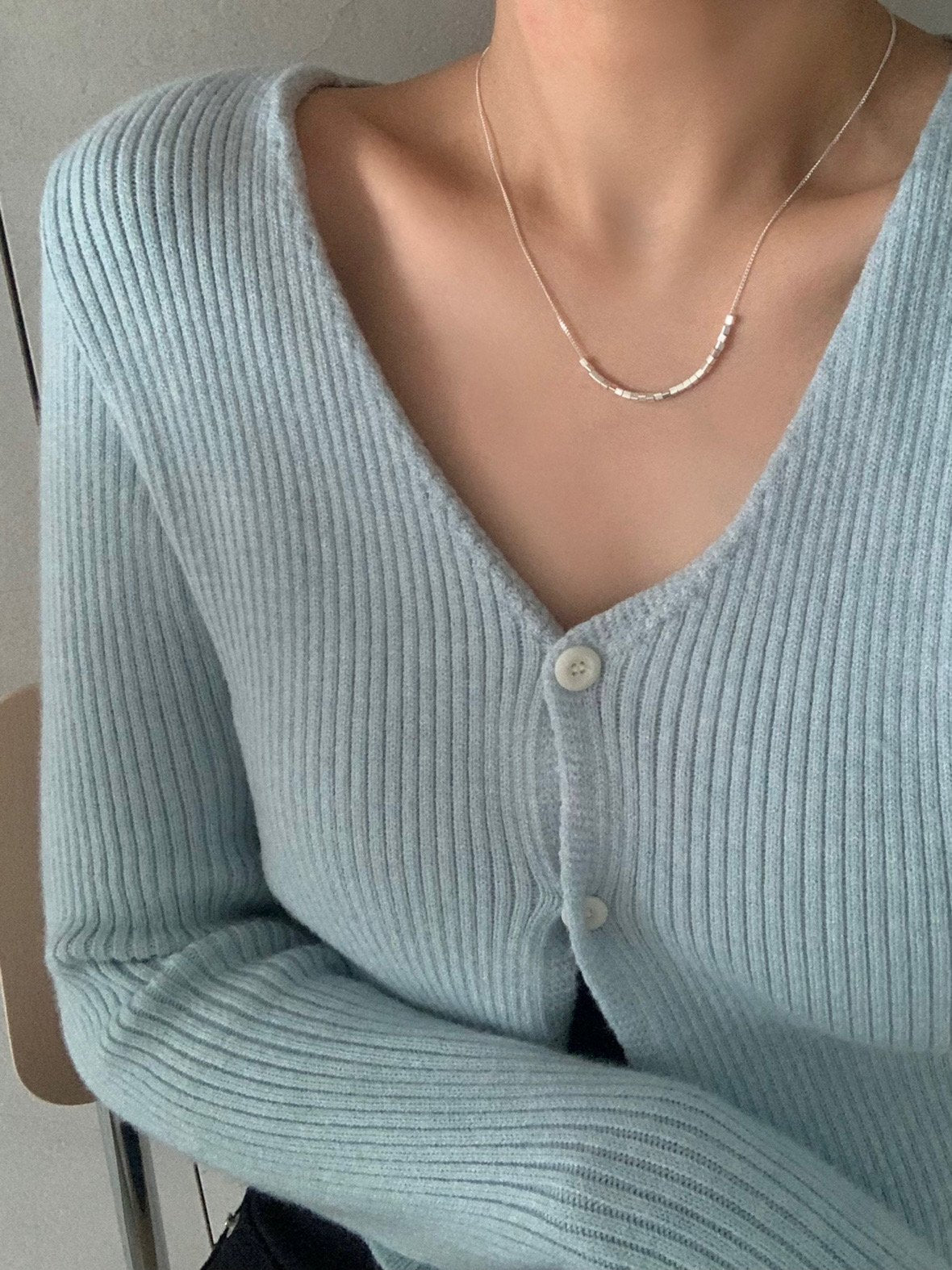 Silver charm U-neck necklace