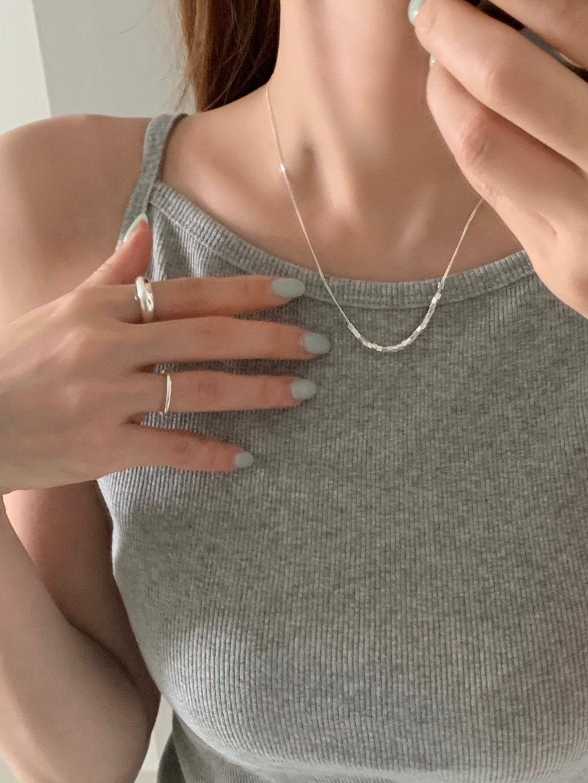 Silver charm U-neck necklace