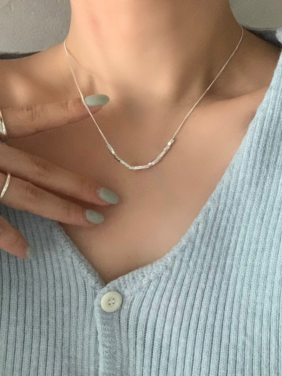 Silver charm U-neck necklace