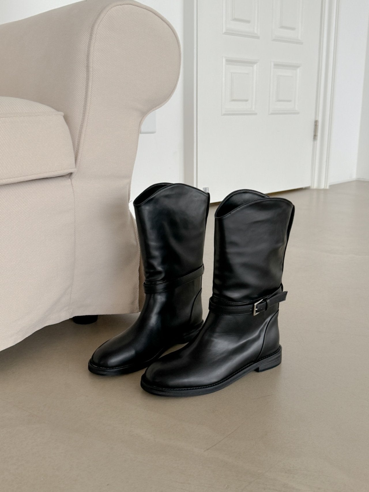 Mini Buckle Half Middle Boots