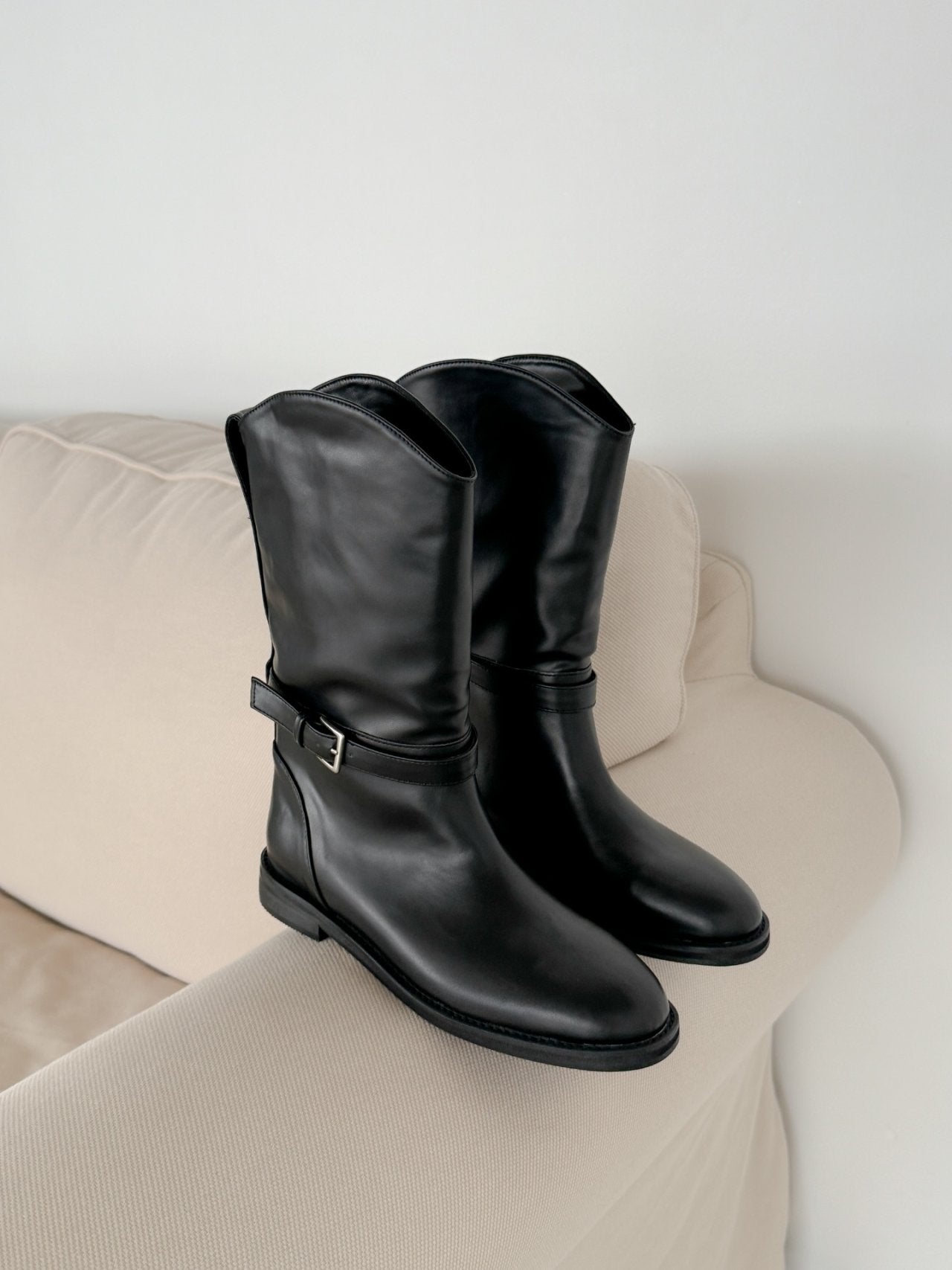 Mini Buckle Half Middle Boots