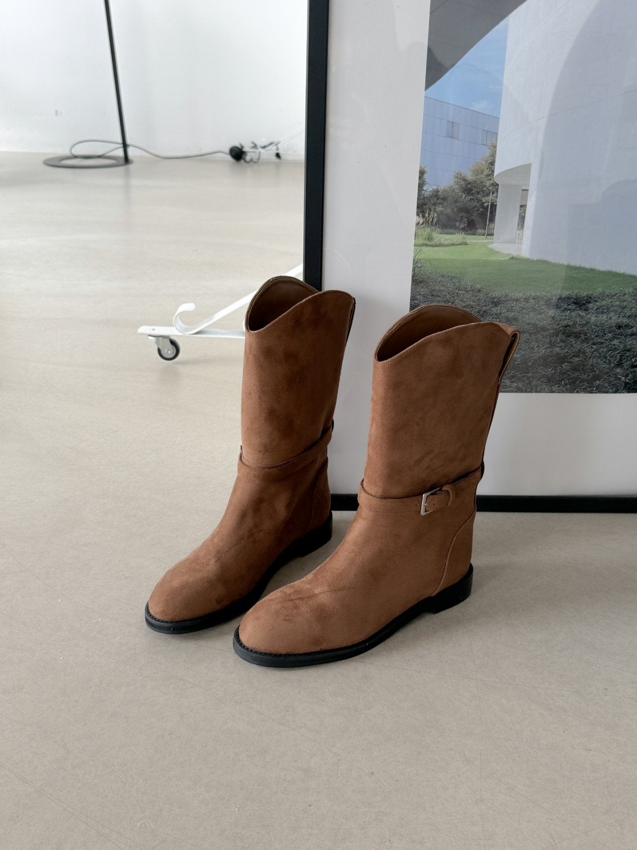 Mini Buckle Half Middle Boots