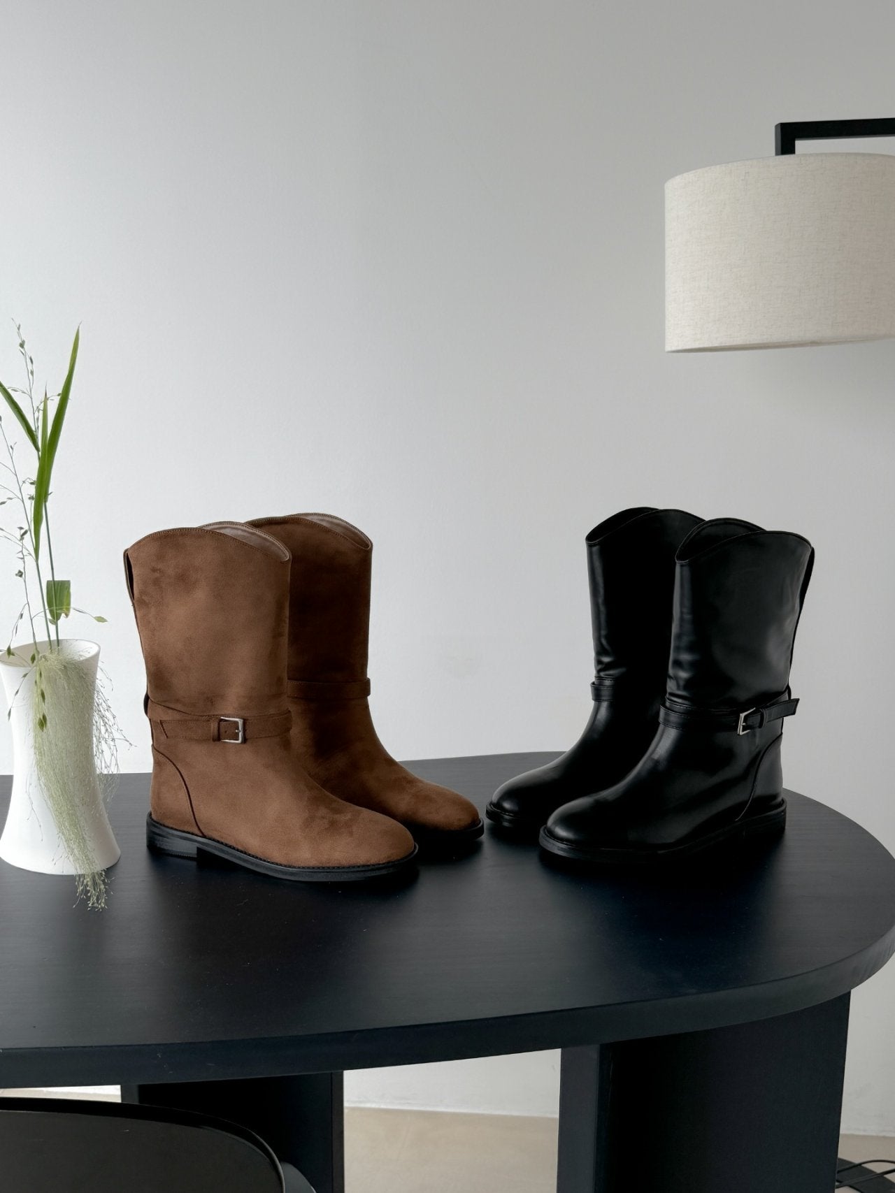Mini Buckle Half Middle Boots