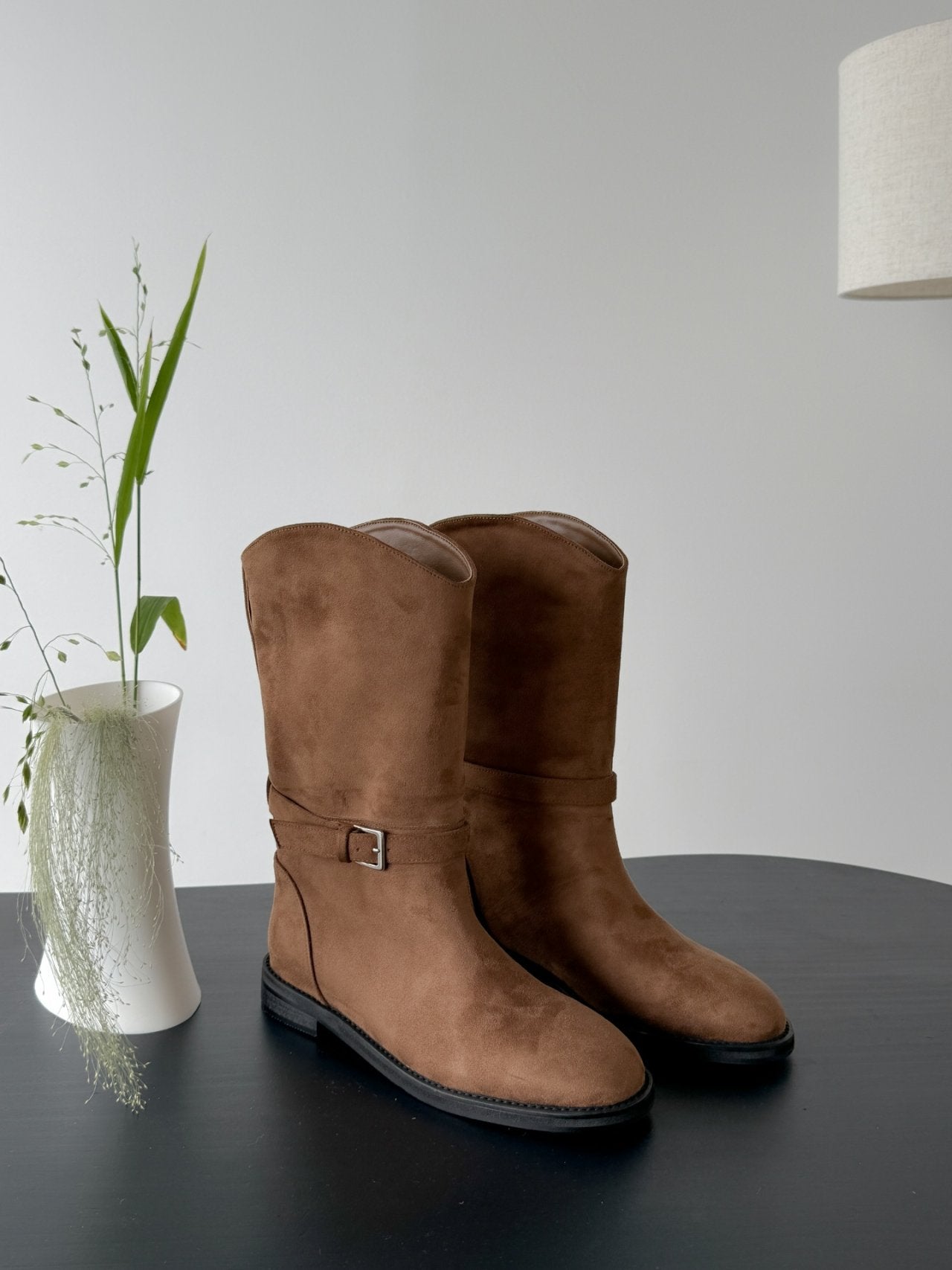 Mini Buckle Half Middle Boots