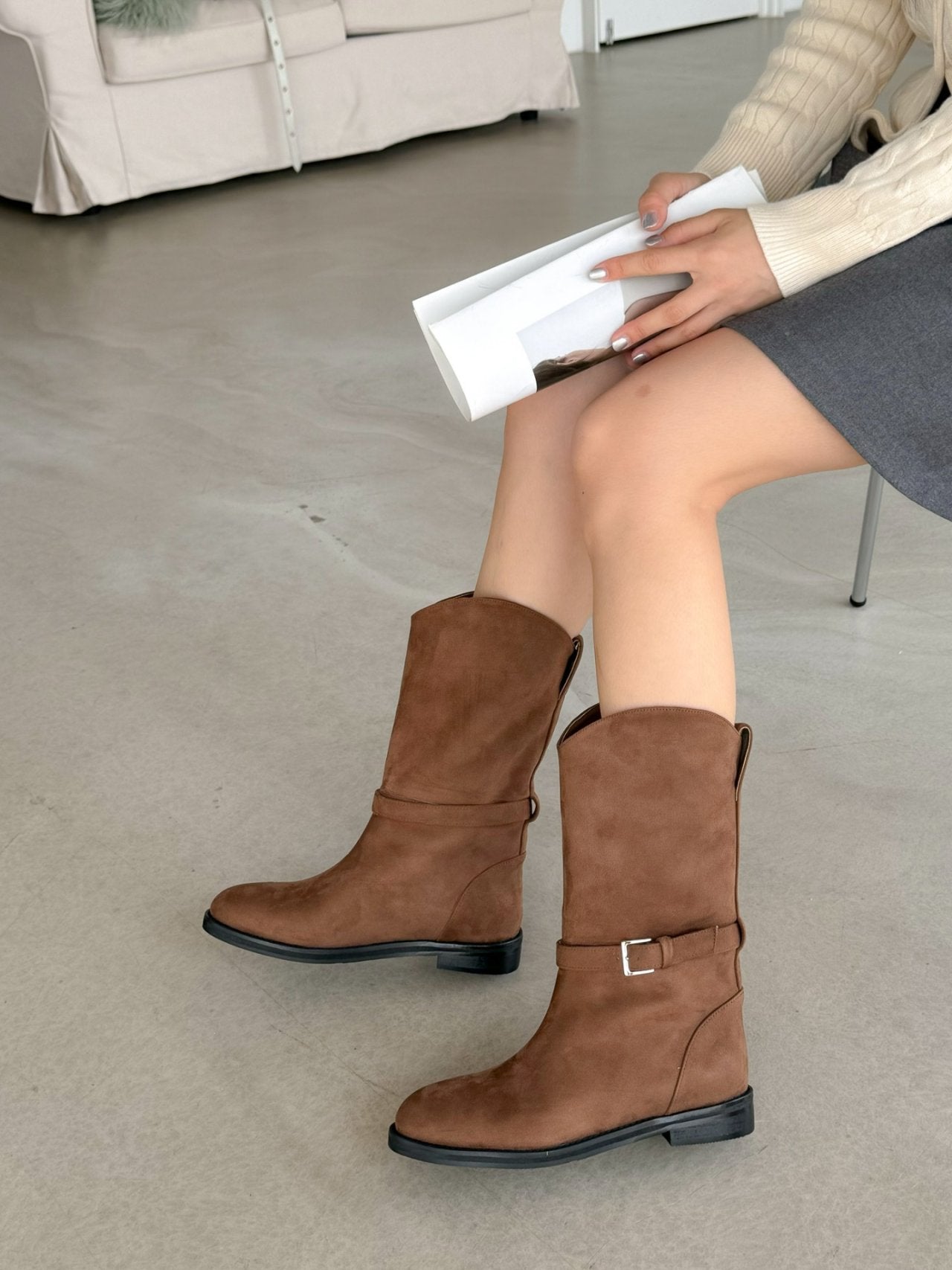 Mini Buckle Half Middle Boots