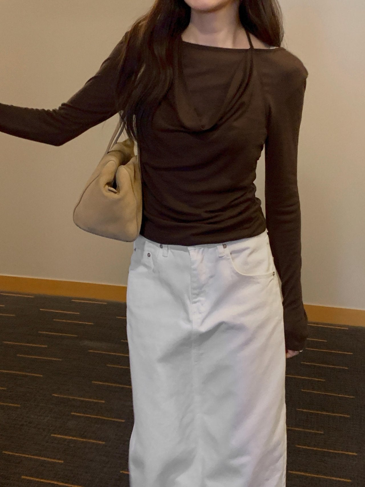 Denim long skirt