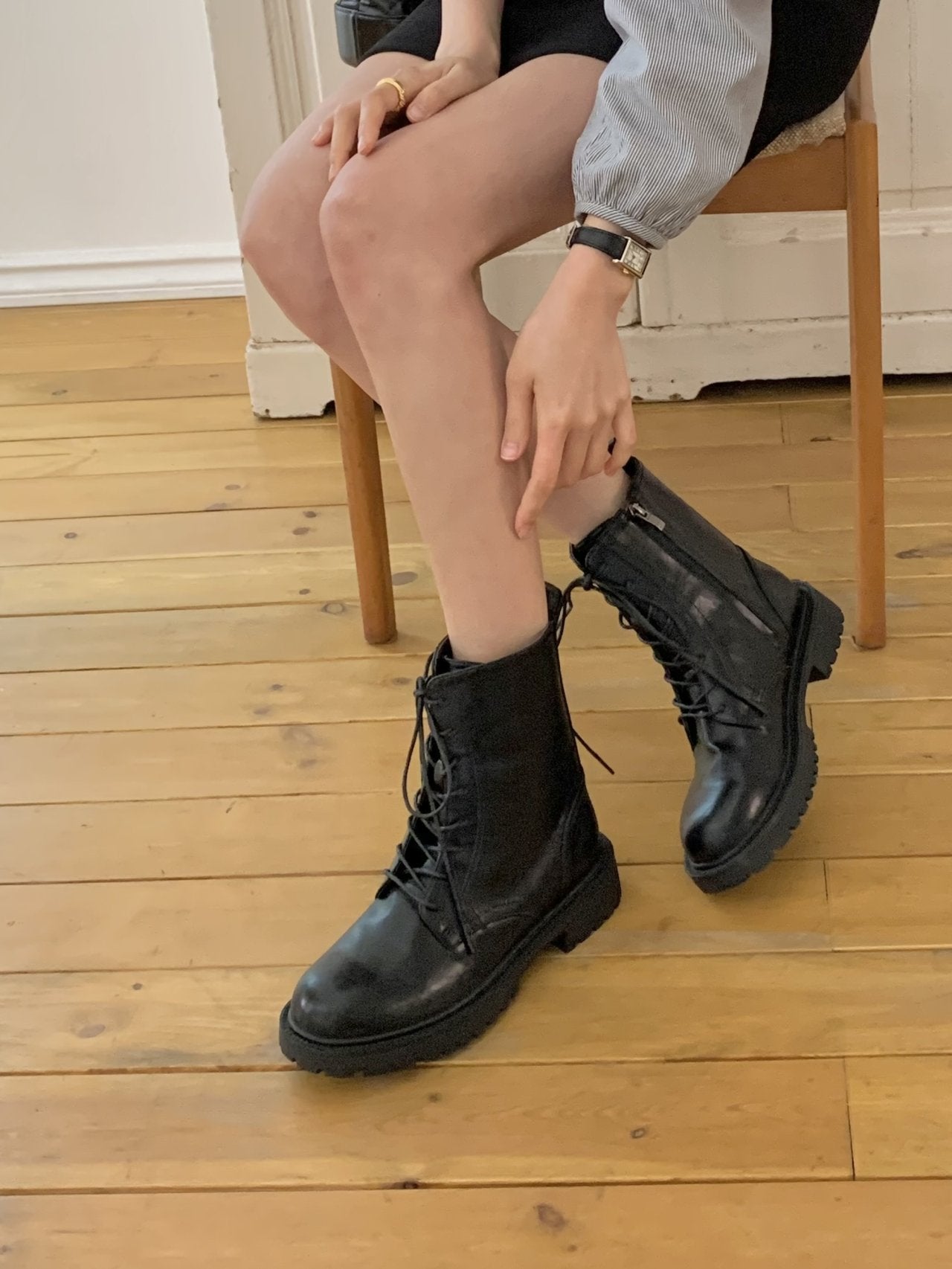 Black Lace-Up Walker