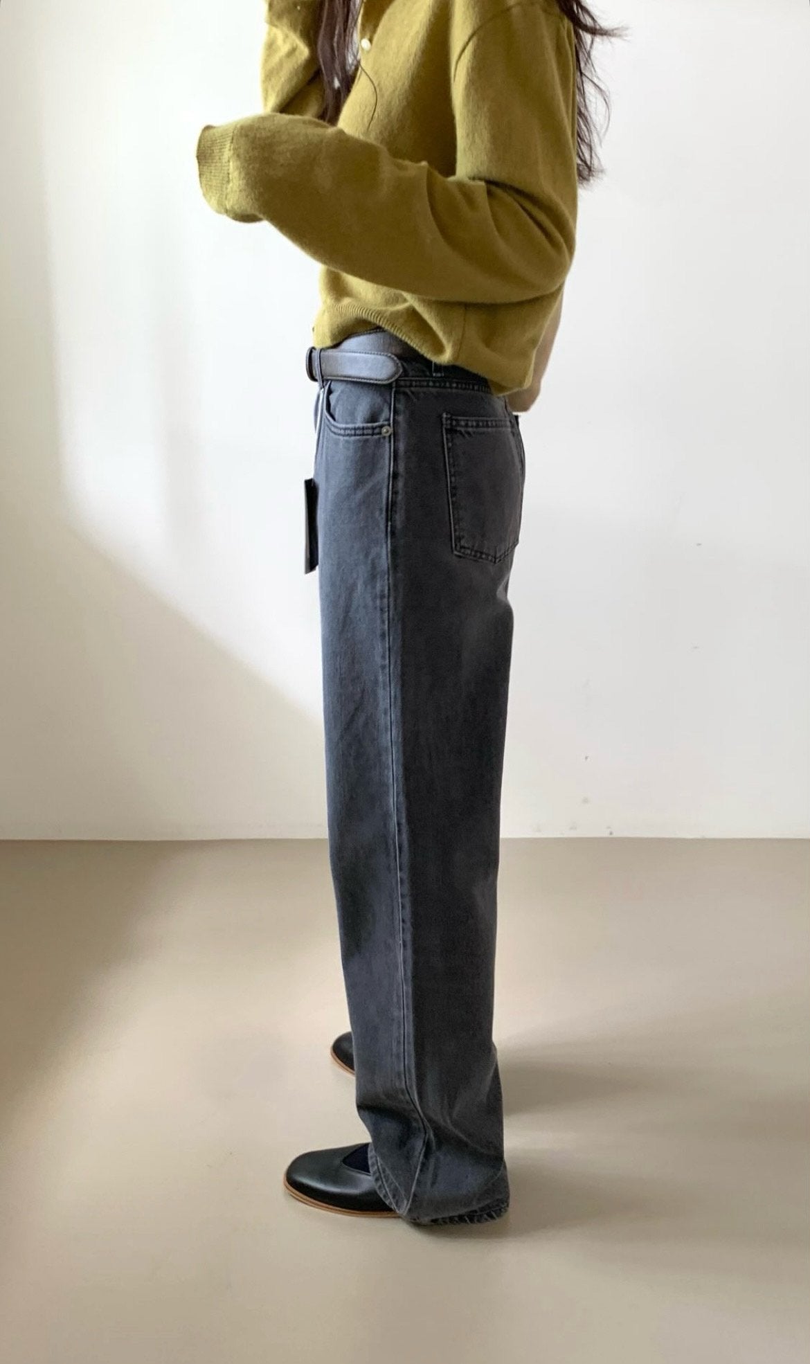 Ring yarn gray washing denim/ショート丈あり