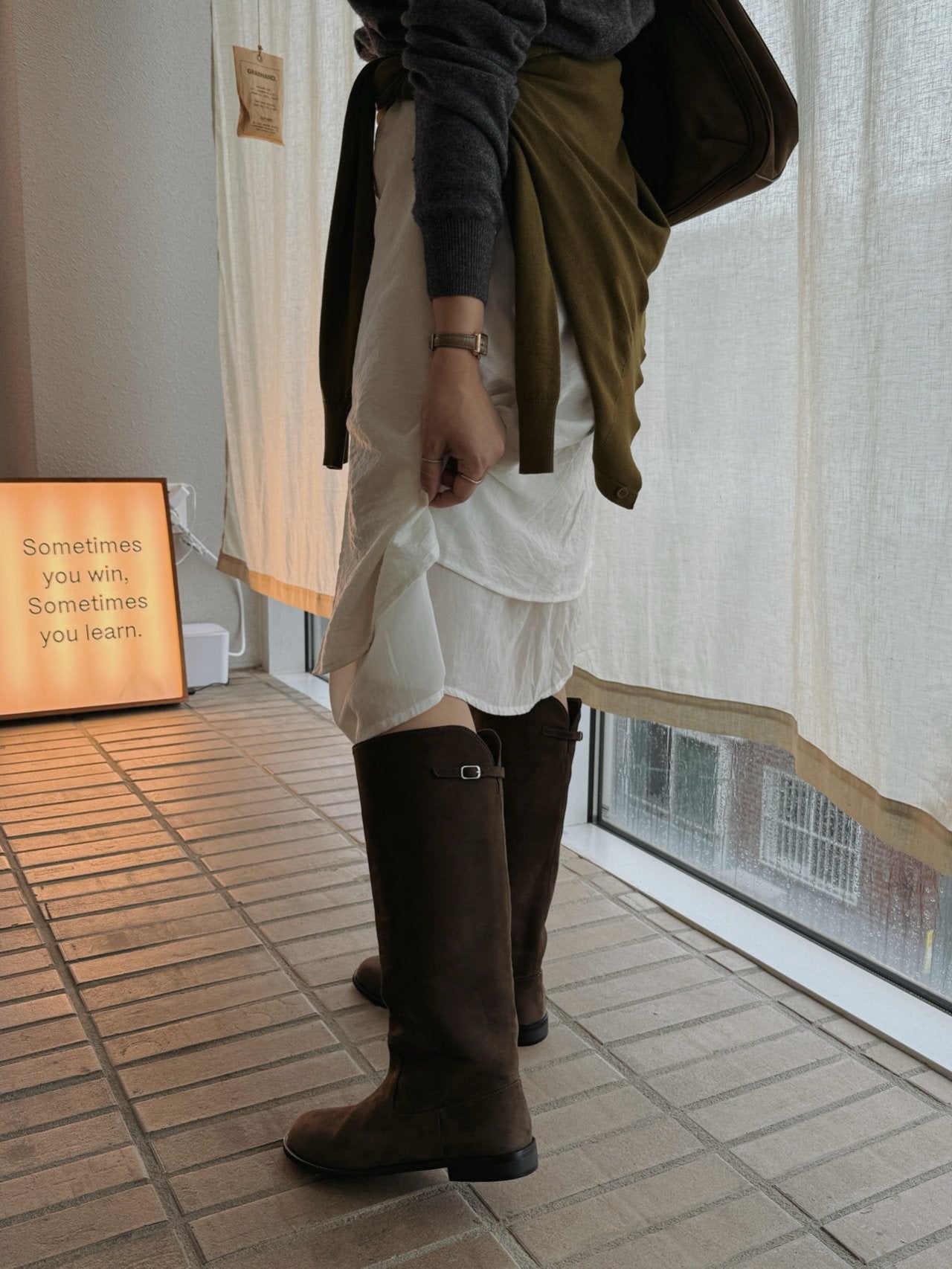Olive V-Cut Belted Boots-2col
