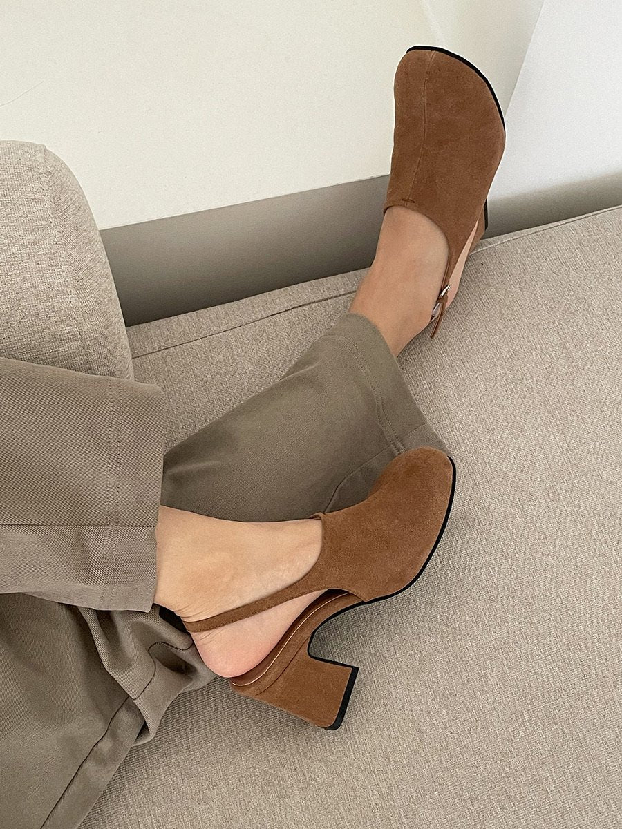 Suede 7cm sling back mule