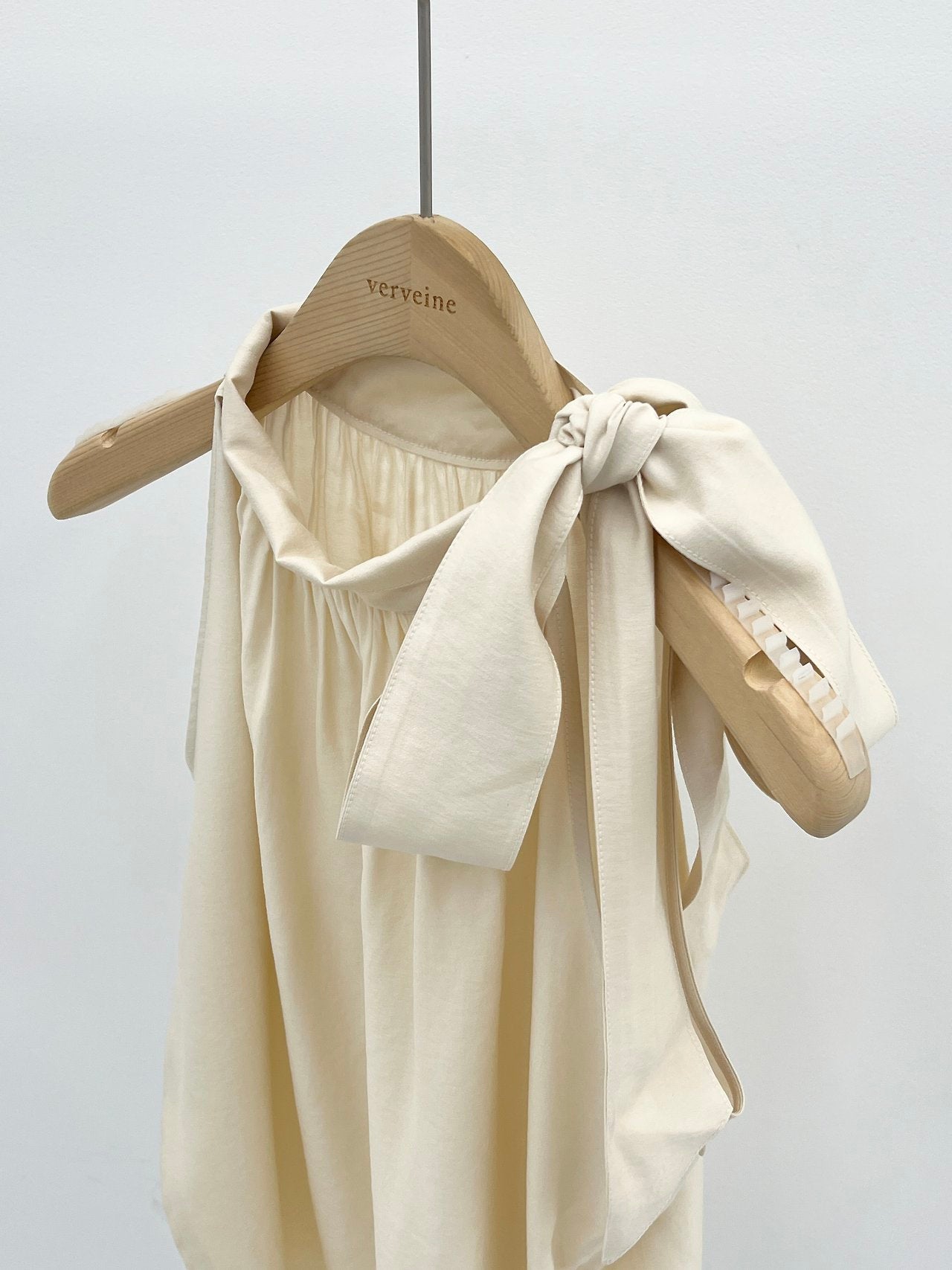 Vivien Shirring Neck Ribbon Blouse-2col