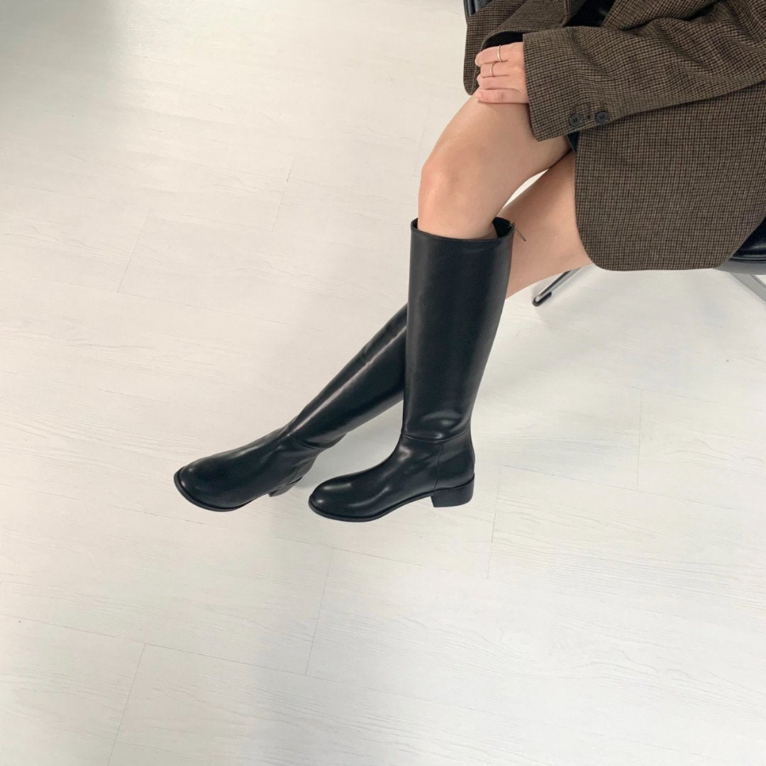 Slimline black long boots