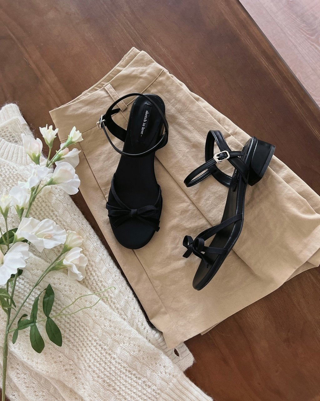 Simple ribbon tape knot sandals & mules-2 type
