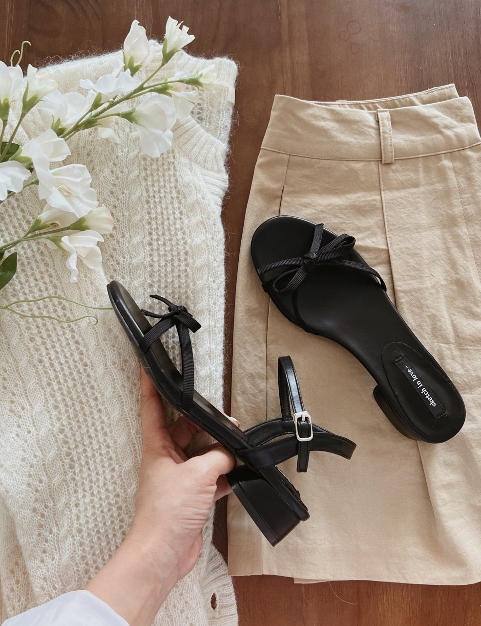 Simple ribbon tape knot sandals & mules-2 type