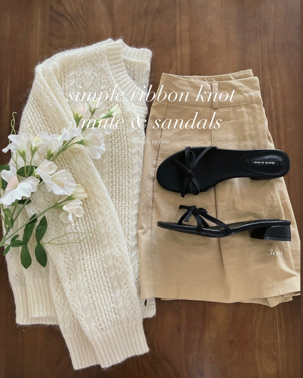 Simple ribbon tape knot sandals & mules-2 type