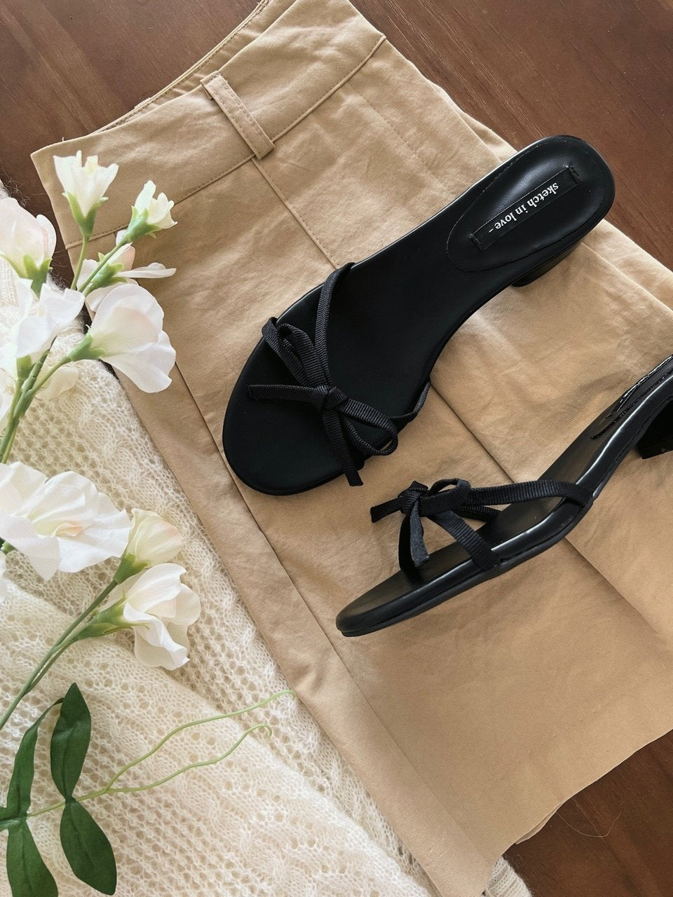Simple ribbon tape knot sandals & mules-2 type