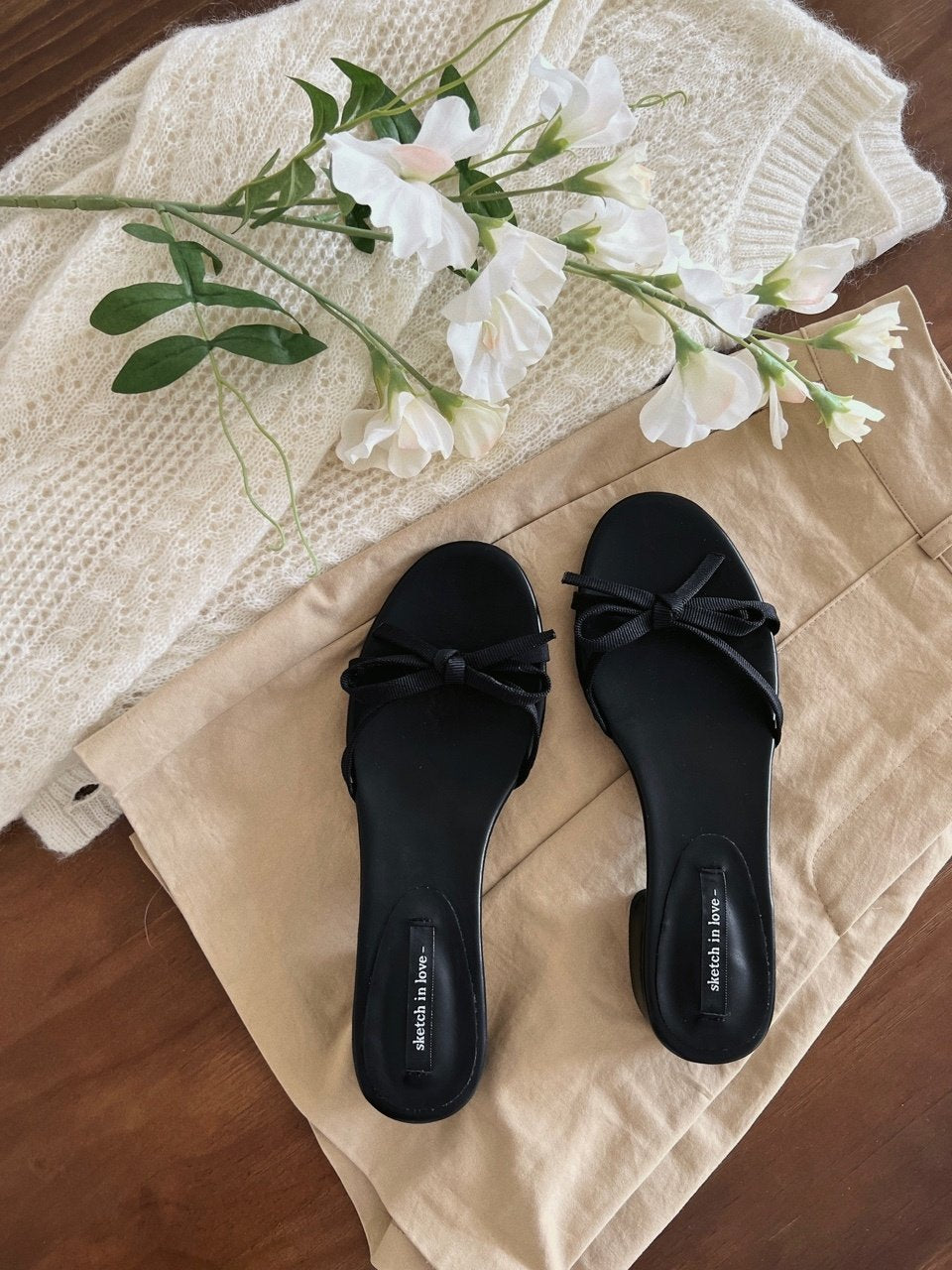 Simple ribbon tape knot sandals & mules-2 type