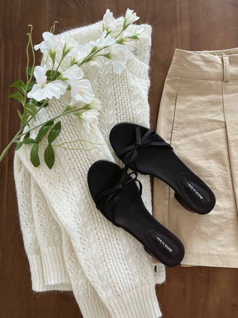 Simple ribbon tape knot sandals & mules-2 type