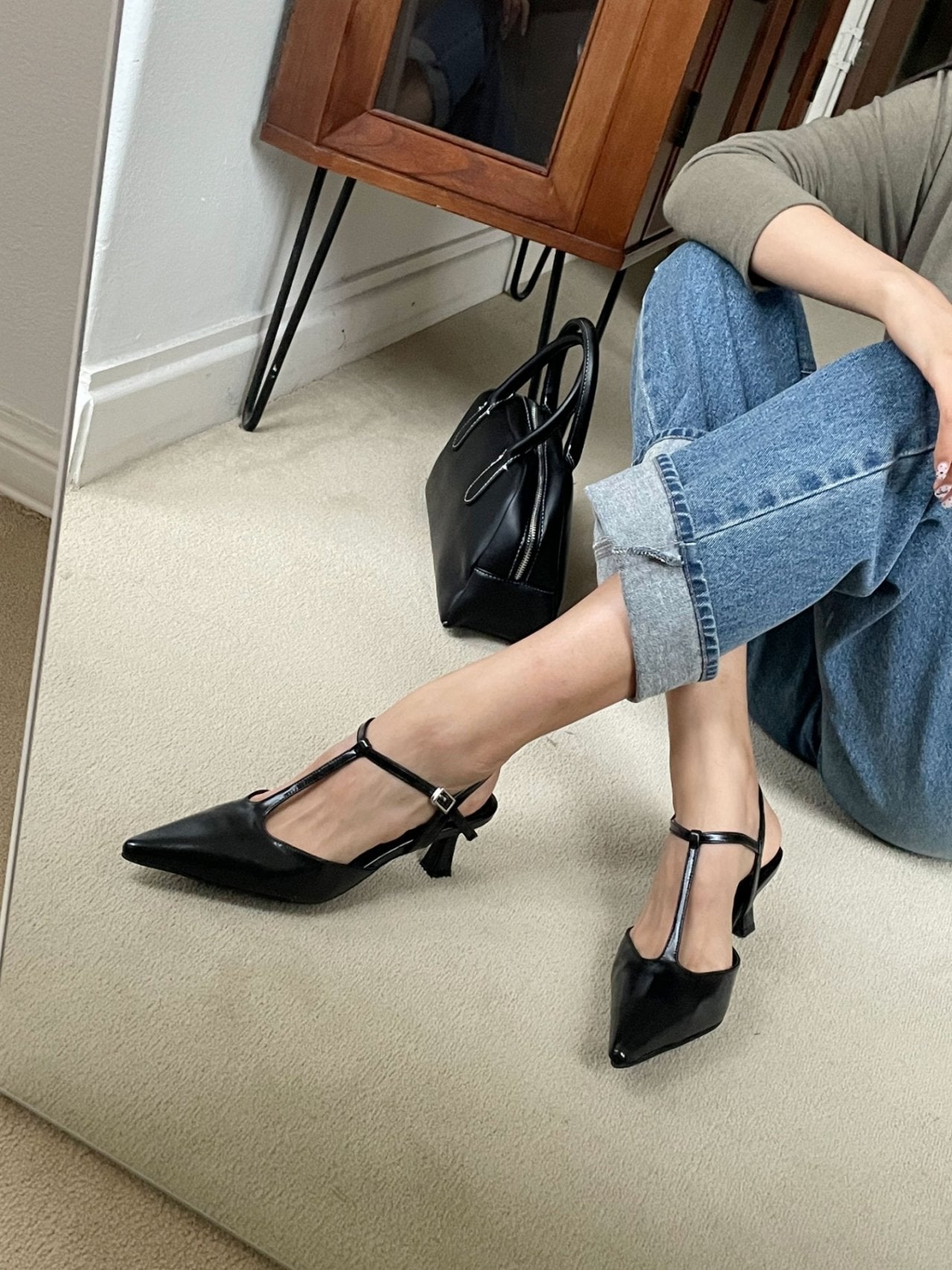 T-strap sling back