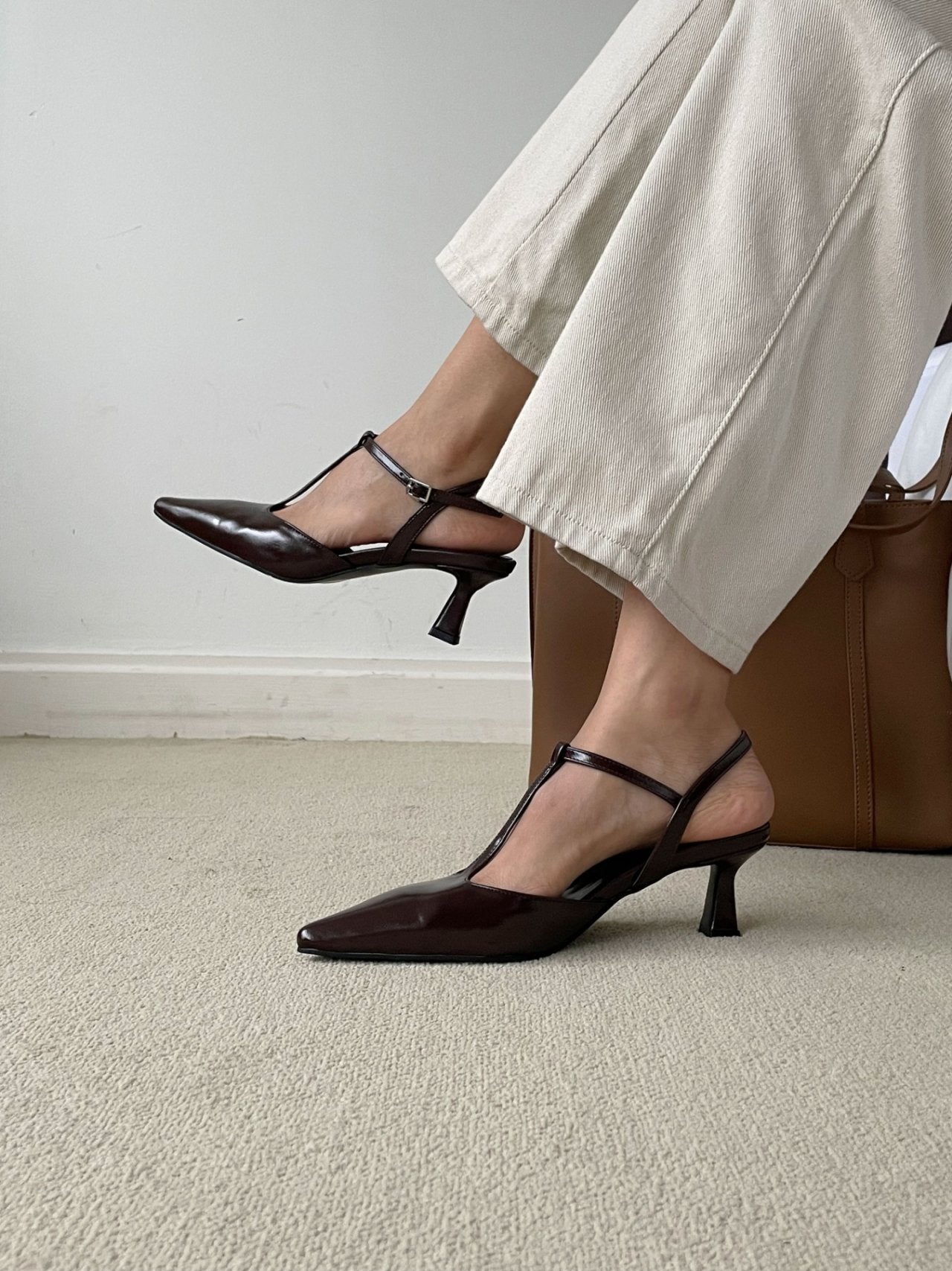 T-strap sling back