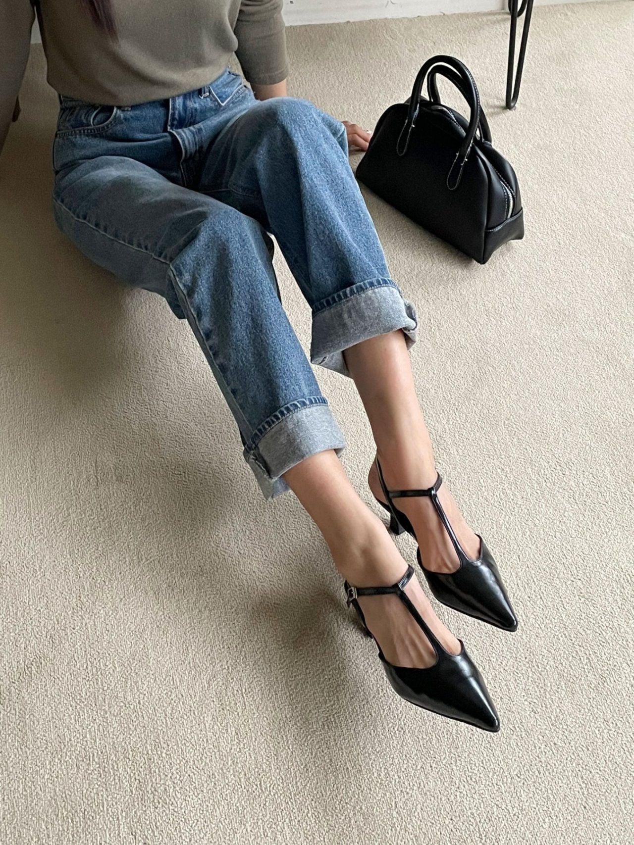 T-strap sling back