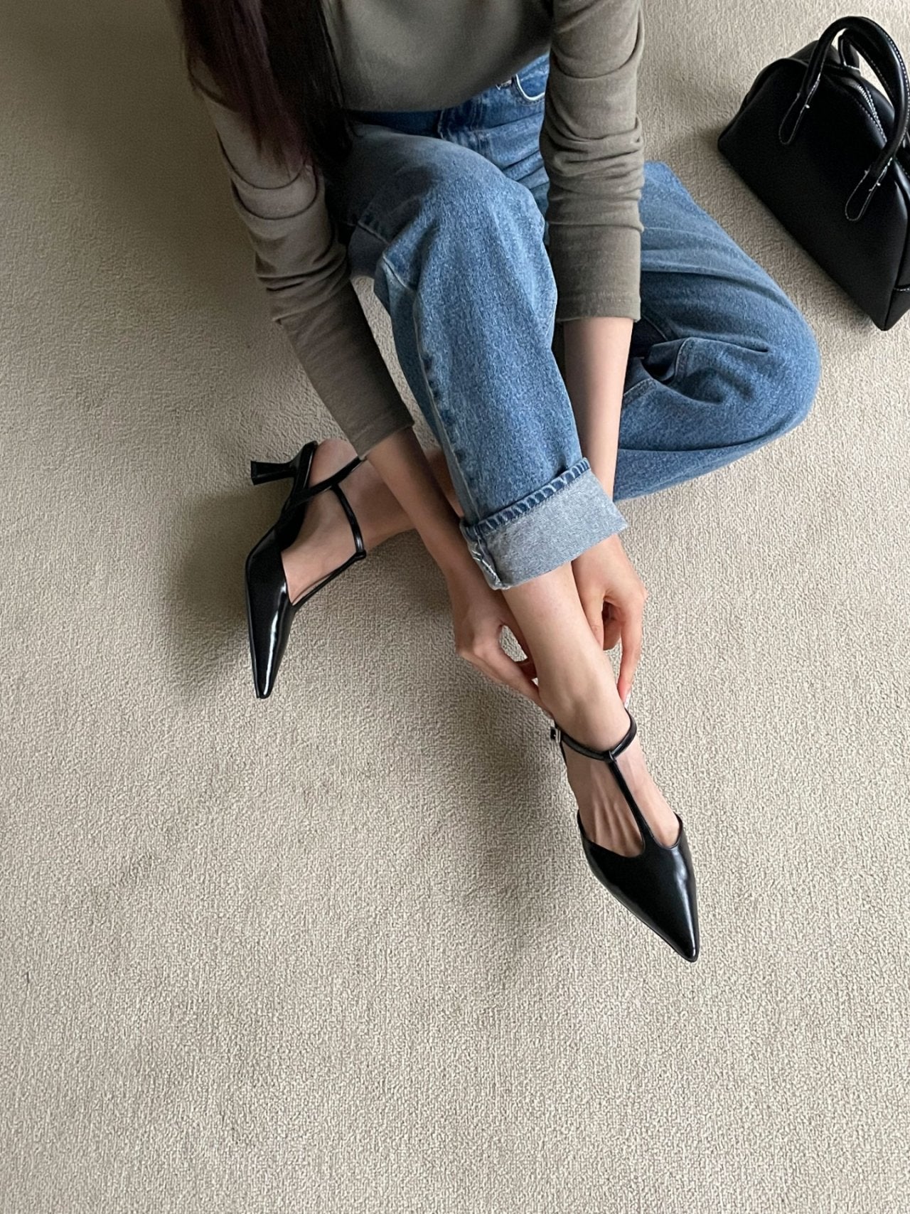 T-strap sling back