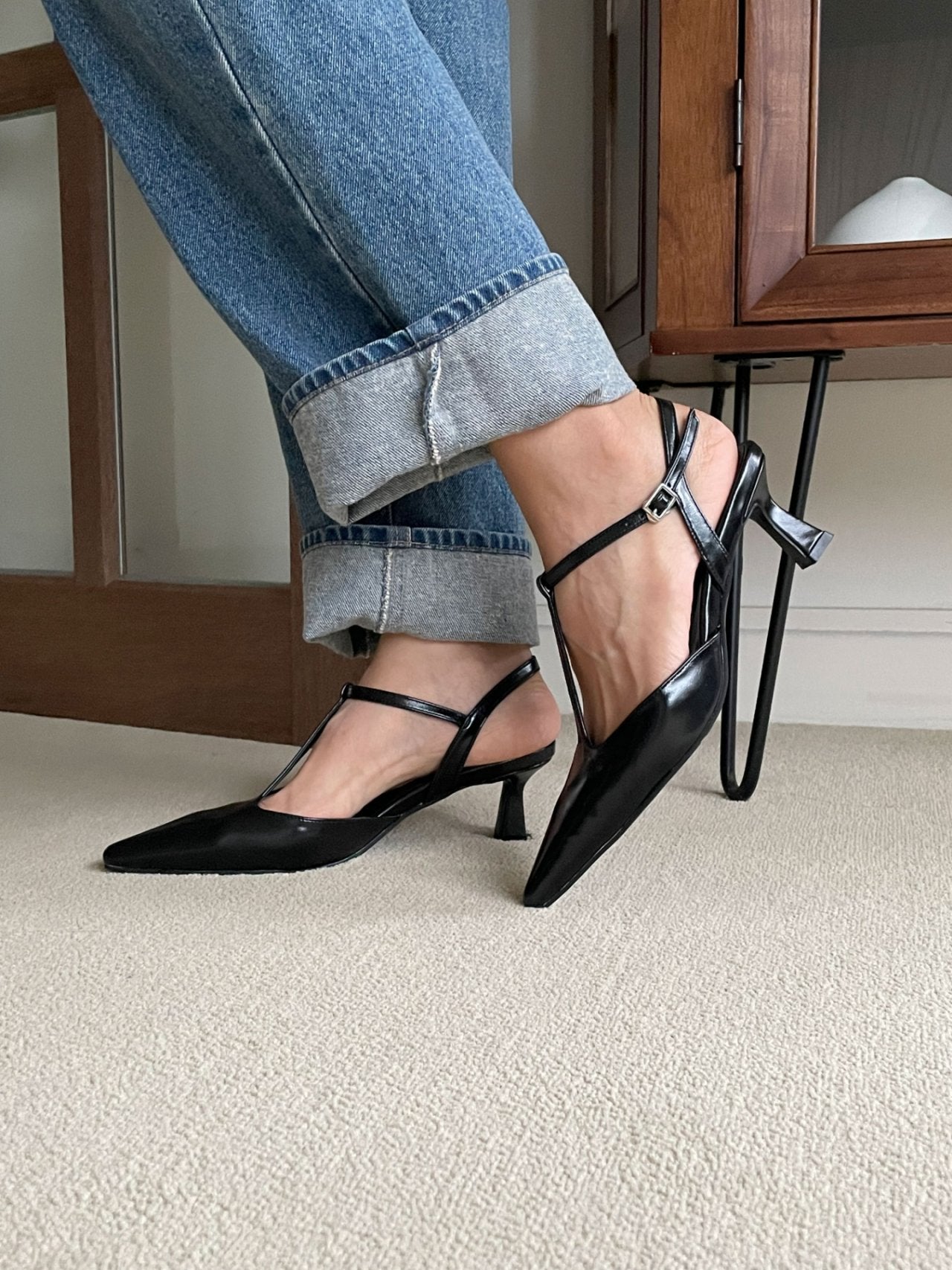 T-strap sling back