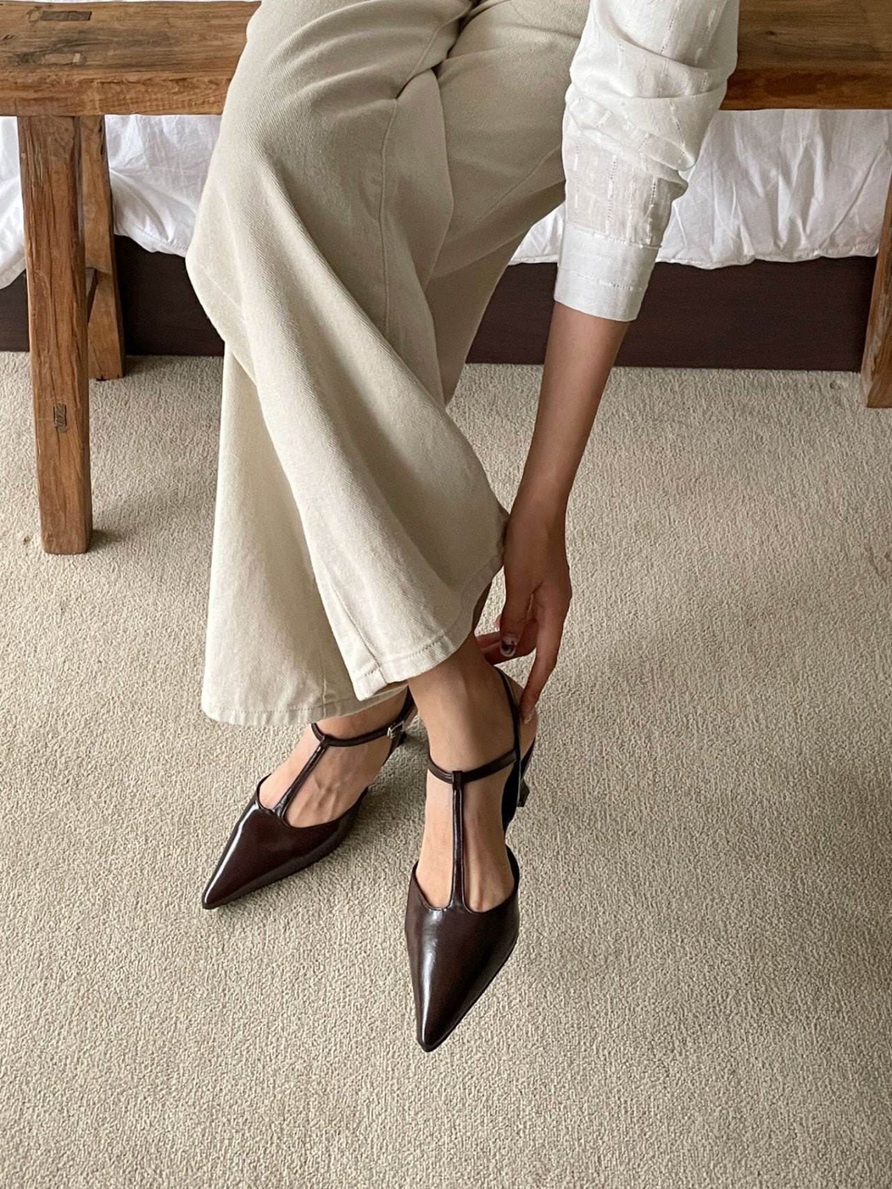 T-strap sling back