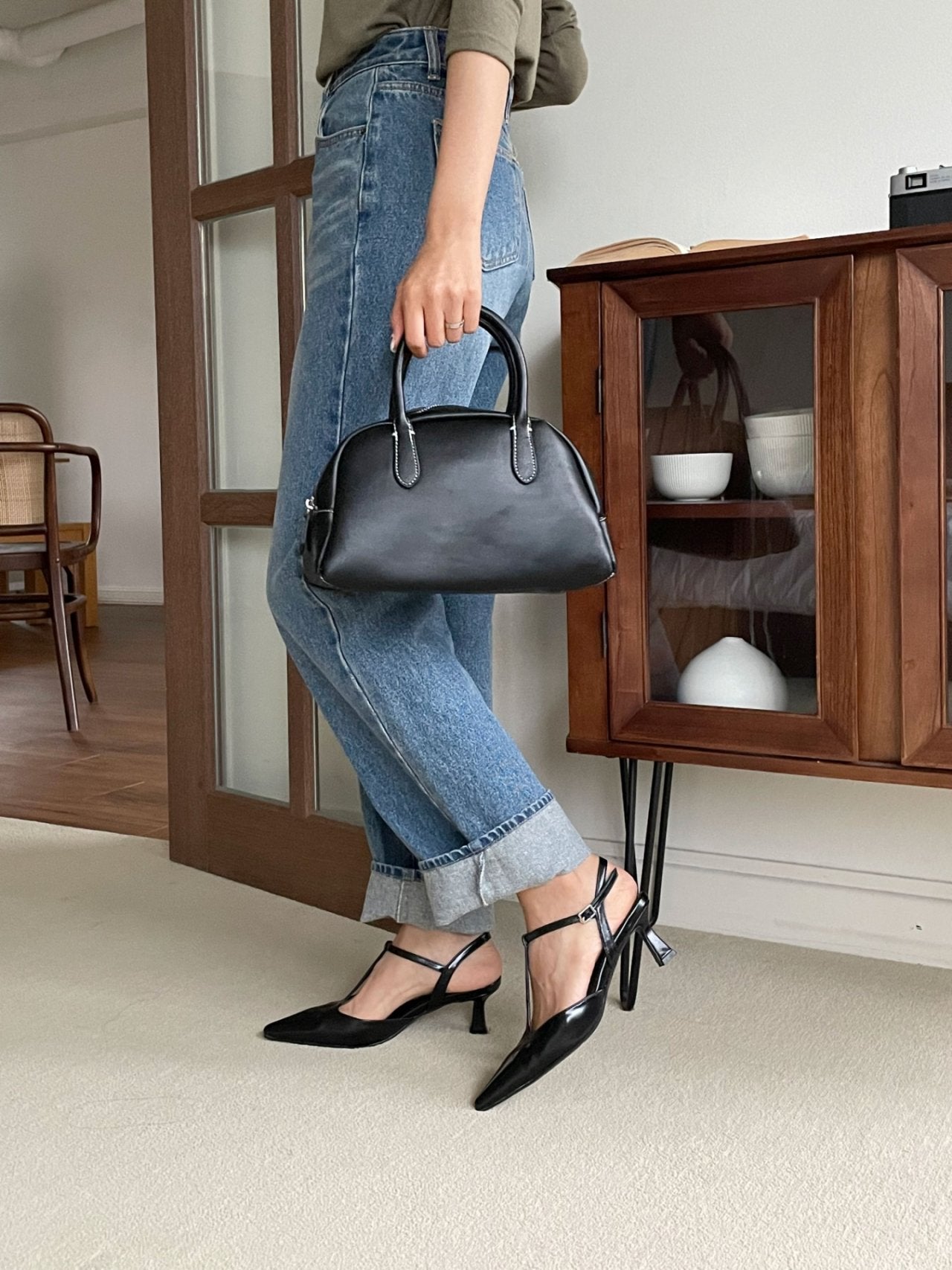 T-strap sling back