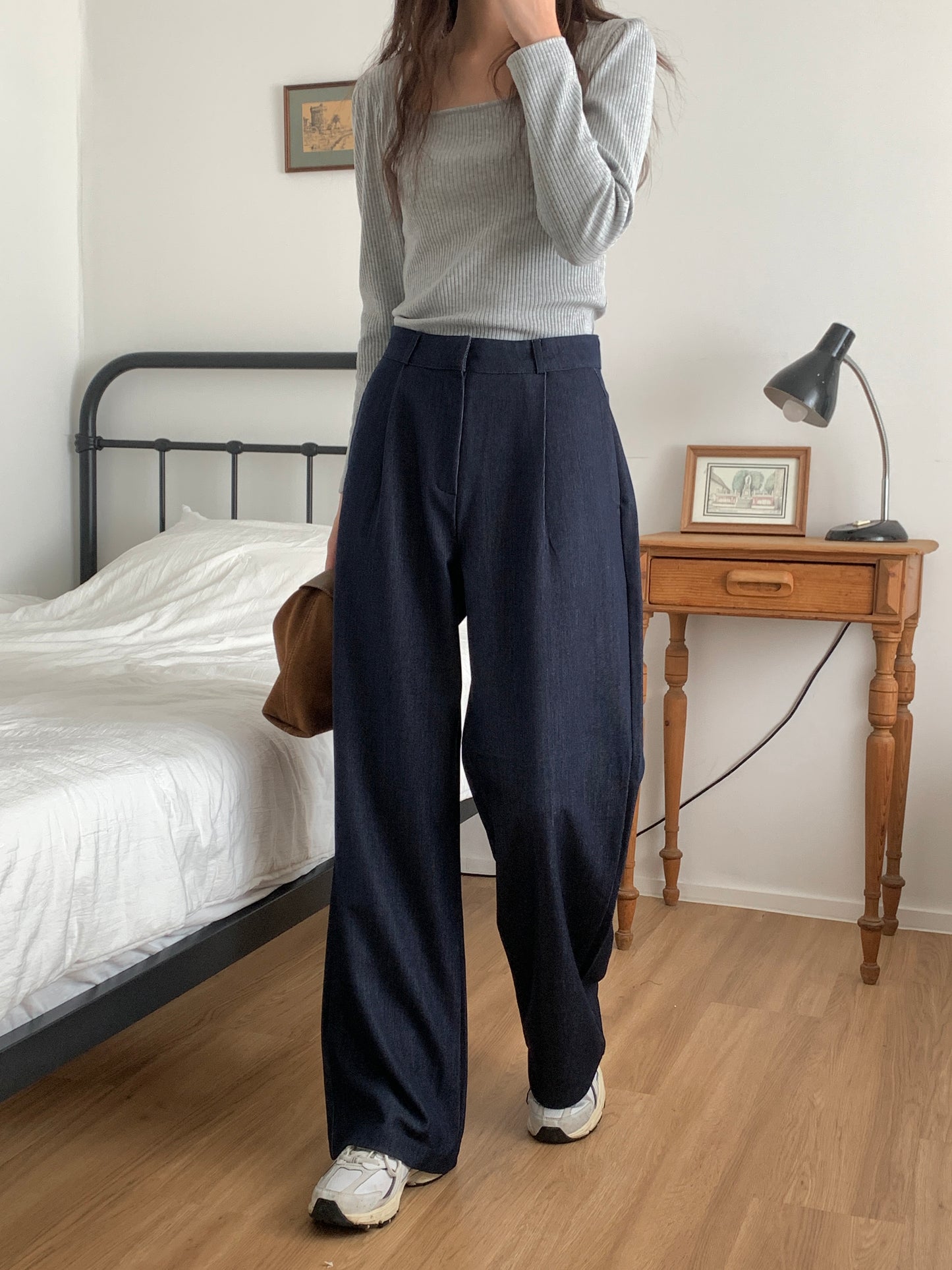 Fw denim onepintuck slacks-2col ショート丈あり