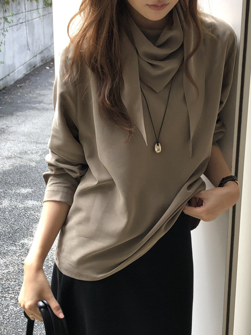 Luna brushed tencel scarf blouse-2col