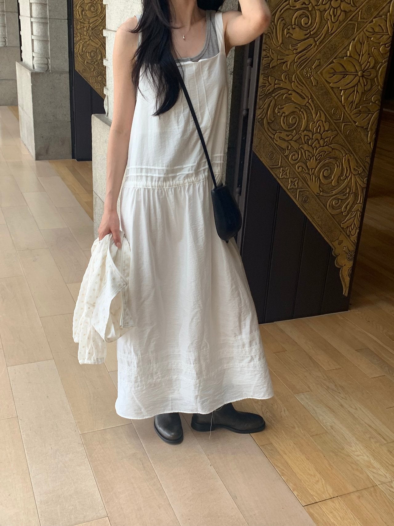 Flow pintuck lace long onepiece
