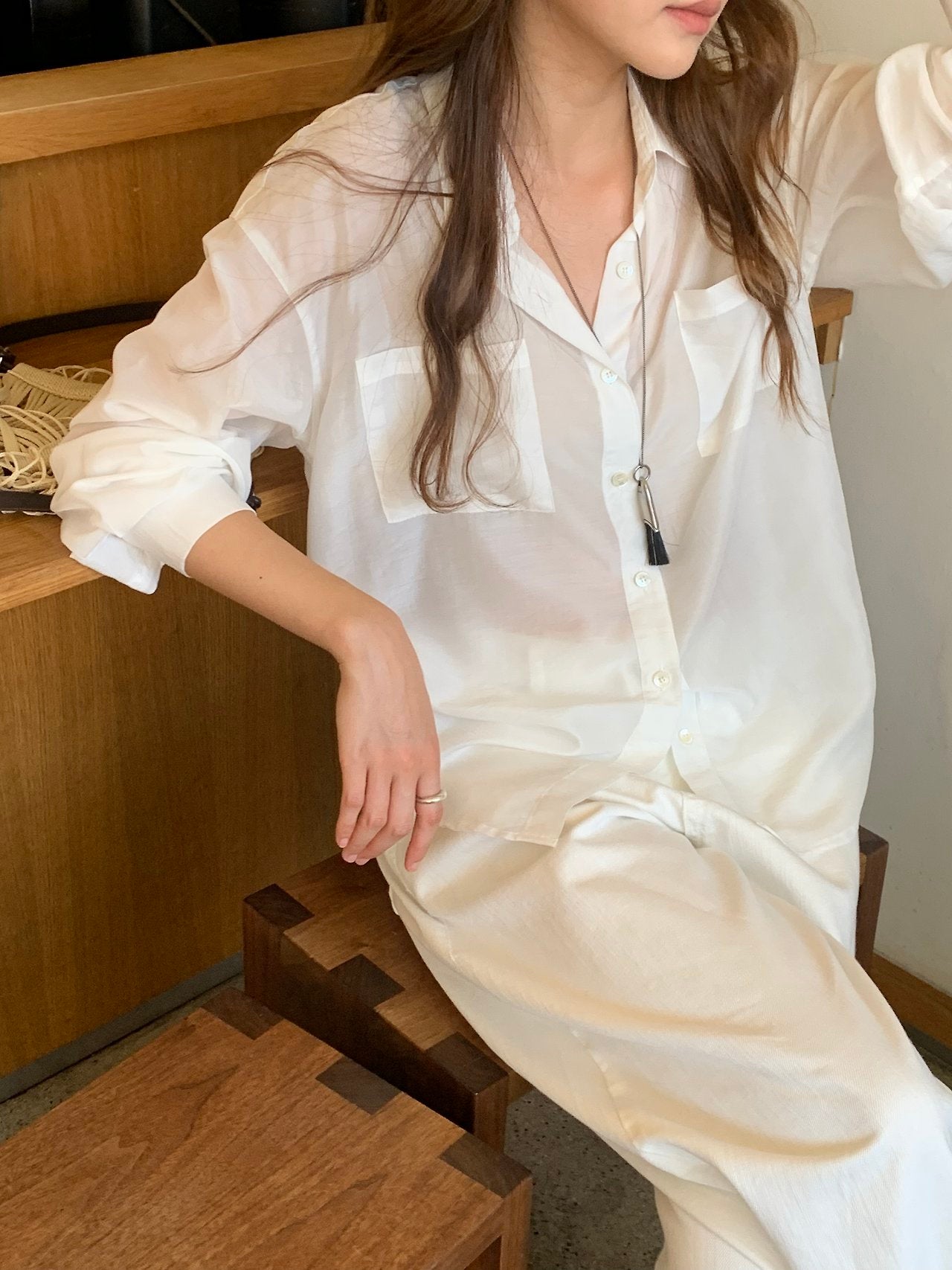 Caren lyocell two-pocket shirt-4col