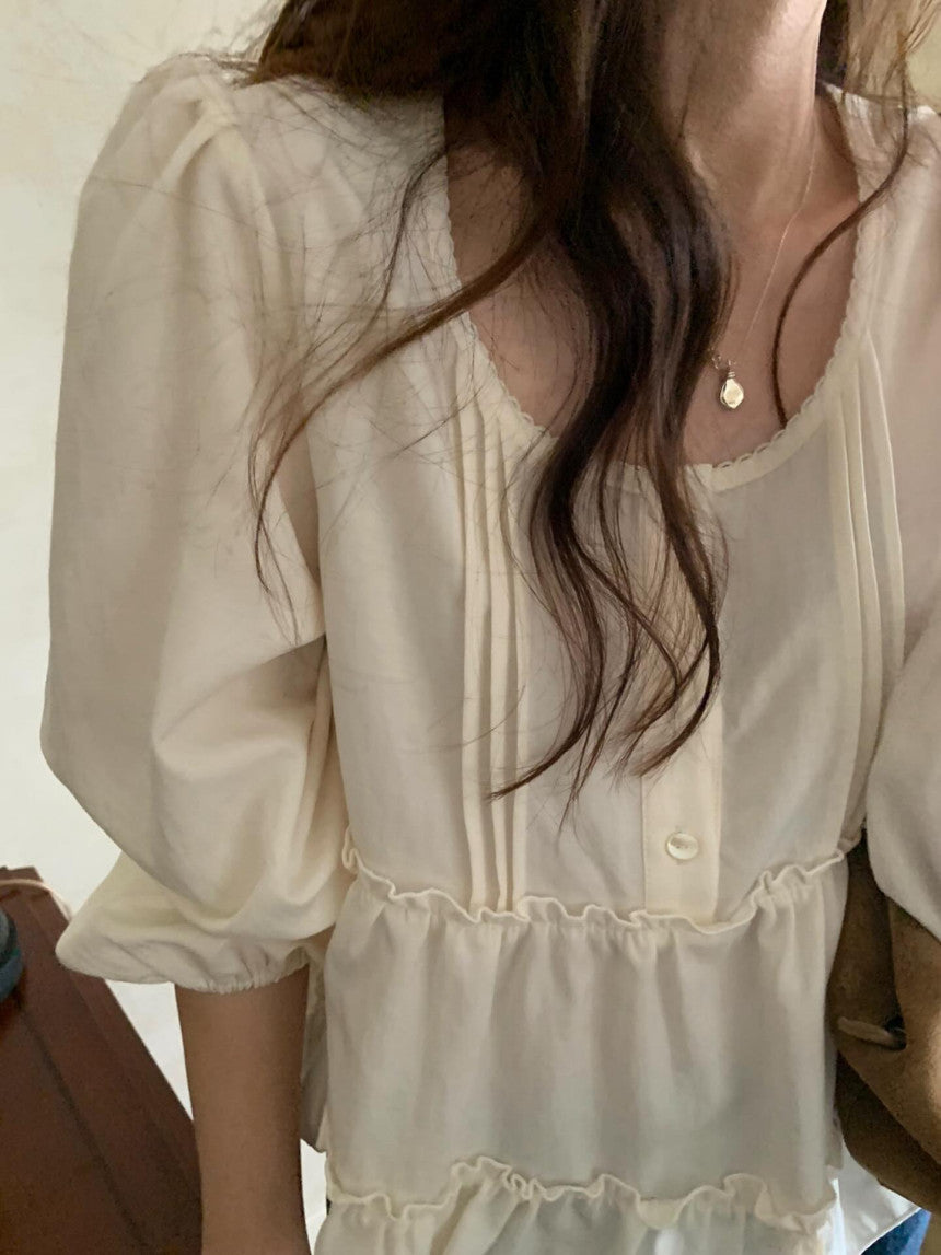 Cake pin tuck blouse-2col
