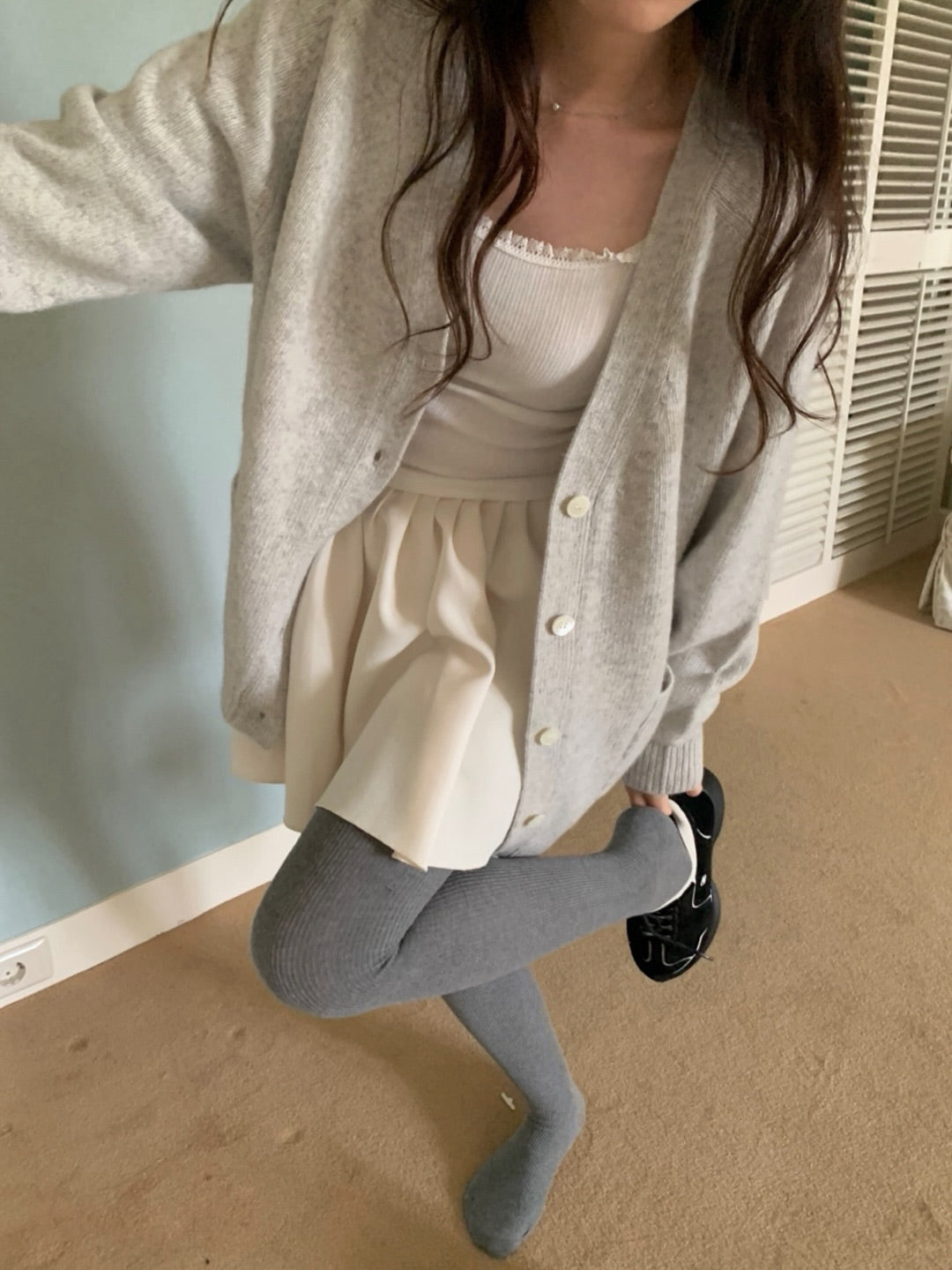 merino wool boxy cardigan-4col