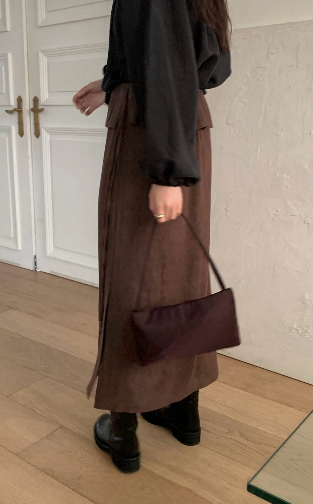 folding suede skirt-3col