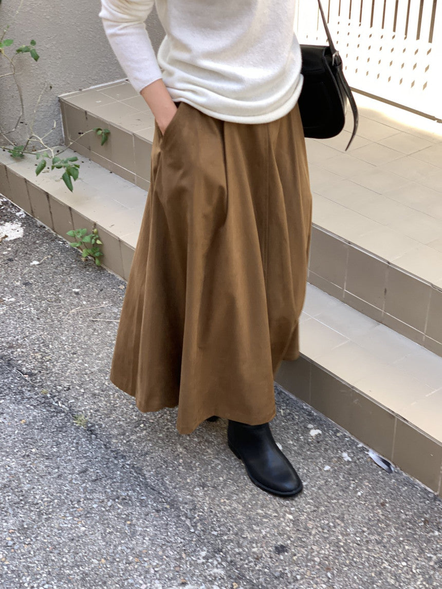 Rouelle suede flare skirt-2col