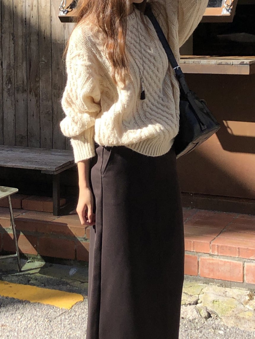 French alpaca cable round knit-3col