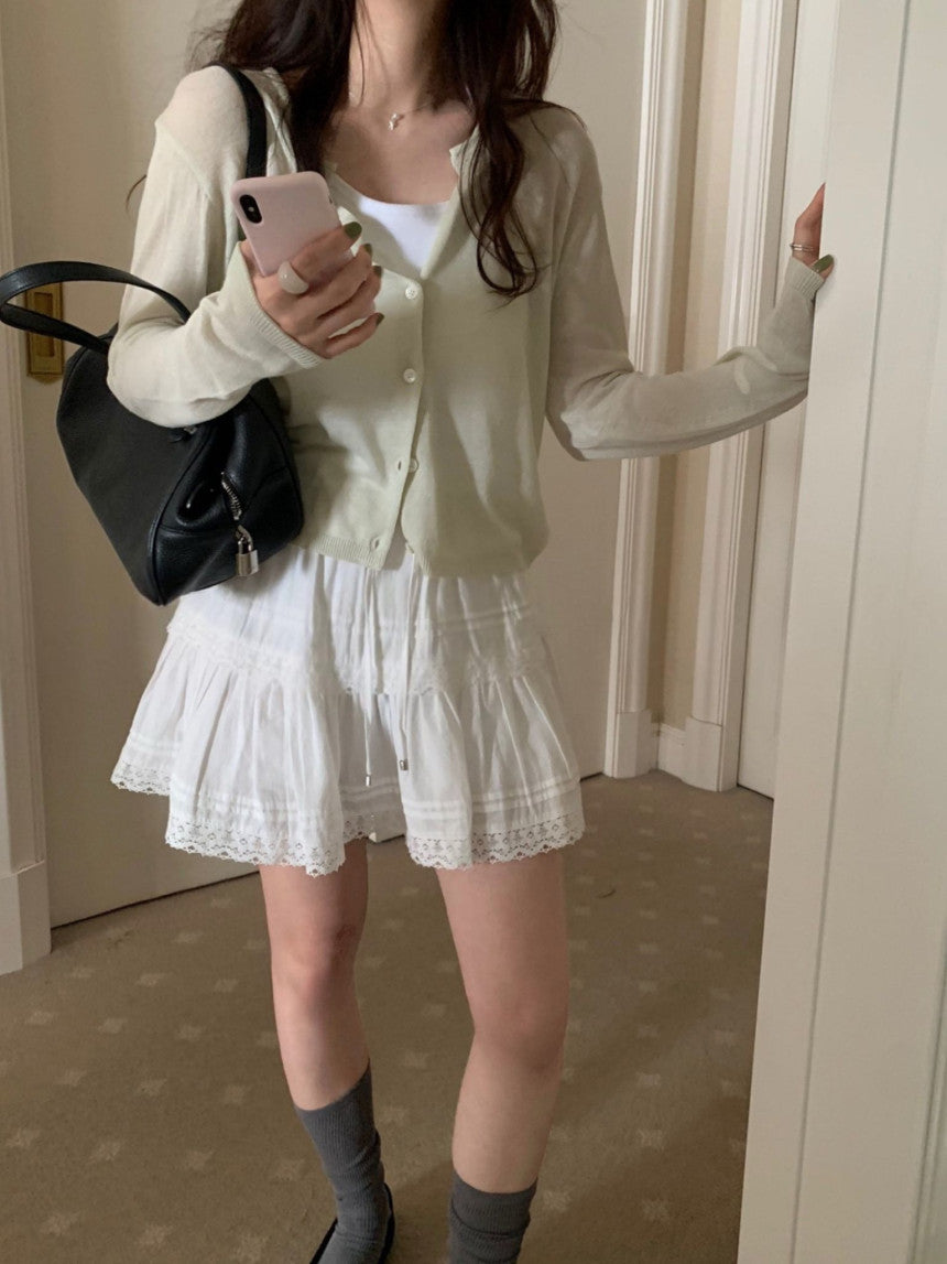 linen round cardigan-5col