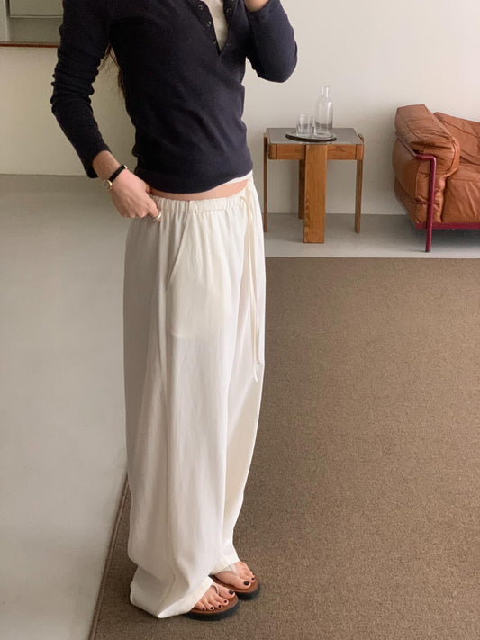 Neutral wide banding pants-3col