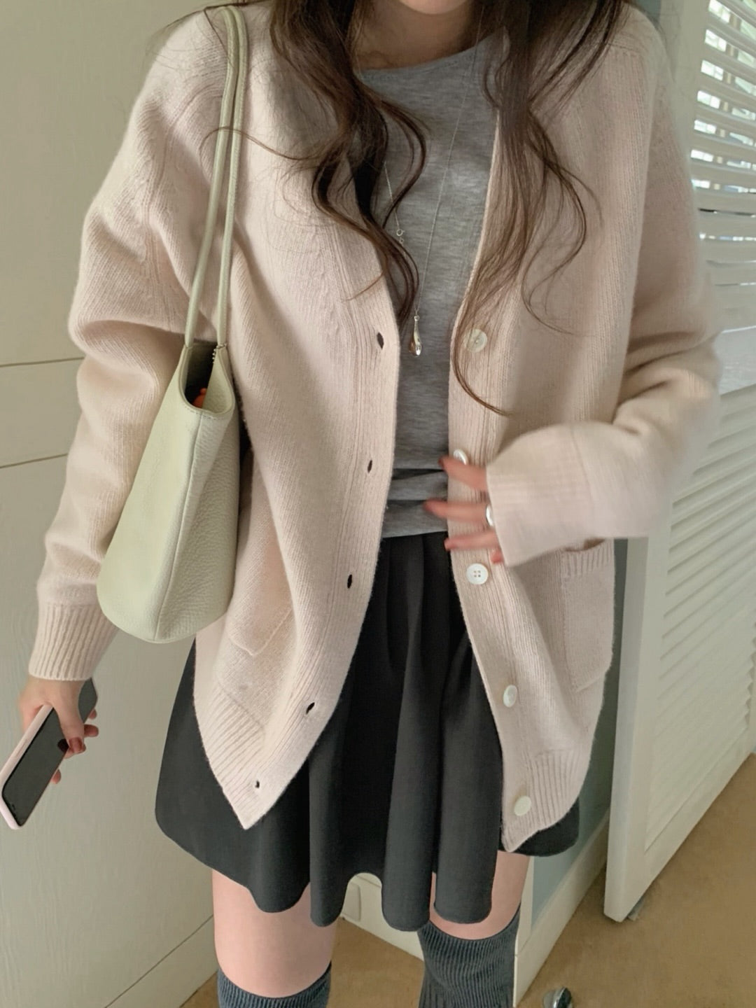 merino wool boxy cardigan-4col