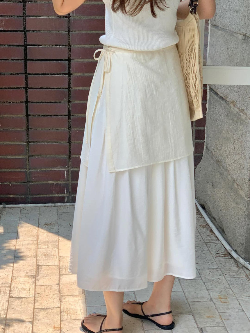 Butter rayered wrap skirt-3col
