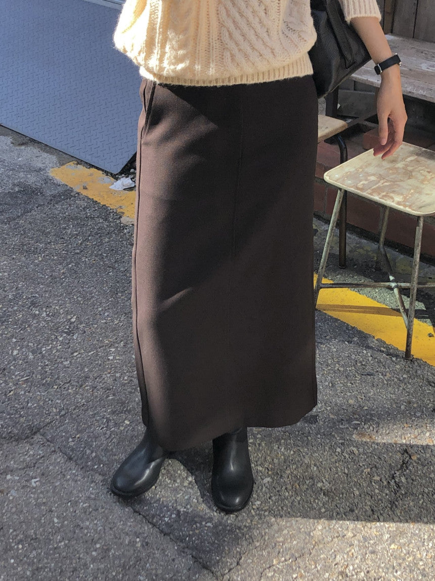 Rumi back banding wool midi skirt-2col