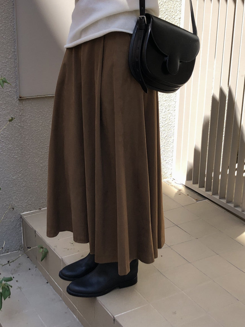 Rouelle suede flare skirt-2col