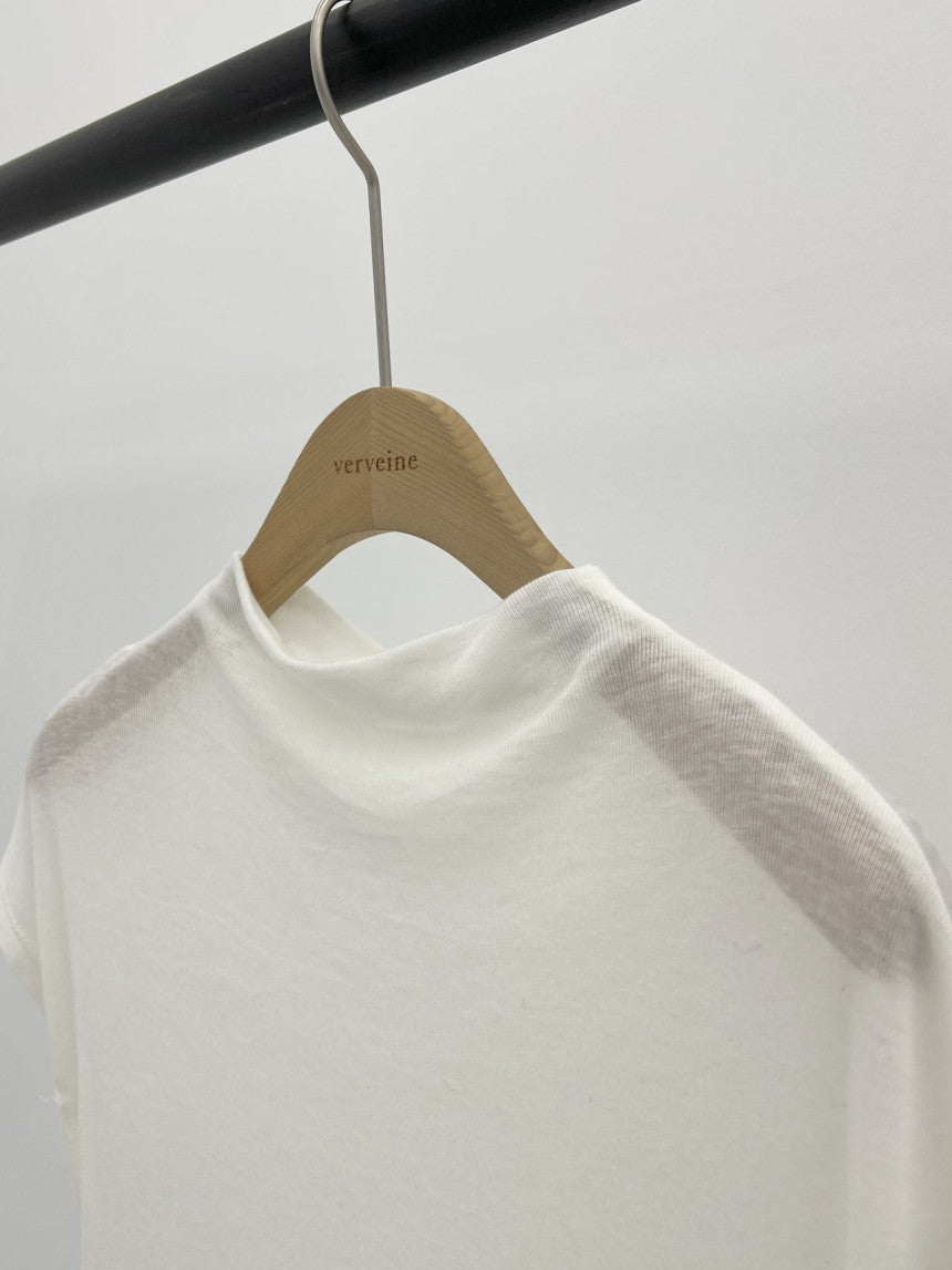 Mock neck wool tencel drop shoulder T-4col