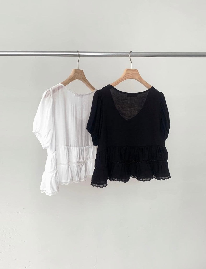 liter shasha lace blouse-2col