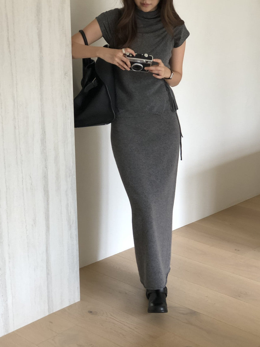 Mock neck wool tencel drop shoulder T-4col