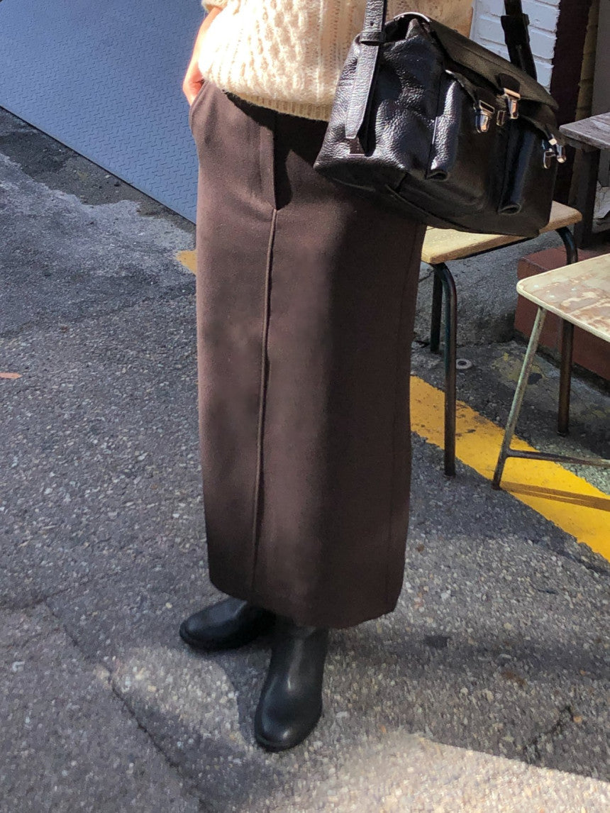 Rumi back banding wool midi skirt-2col