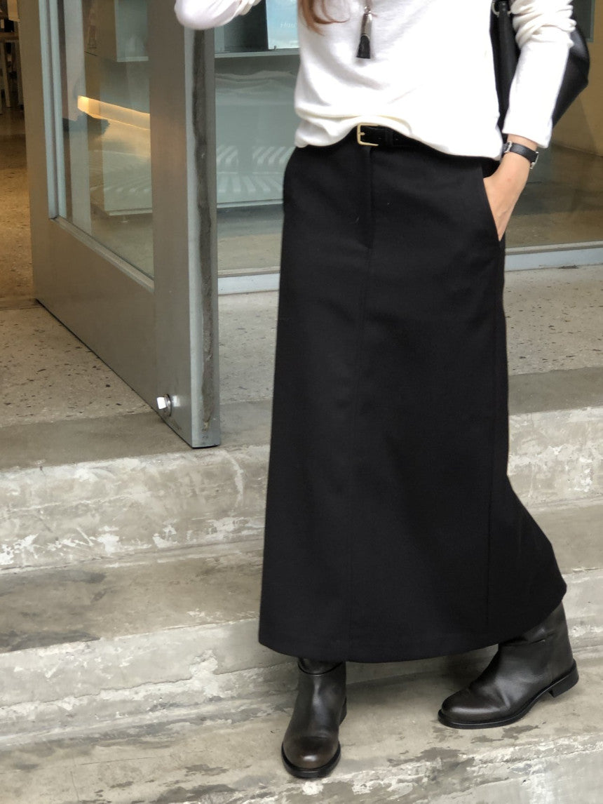 Rumi back banding wool midi skirt-2col